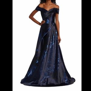 Rene Ruiz Collection
Jacquard Off-The-Shoulder Gown